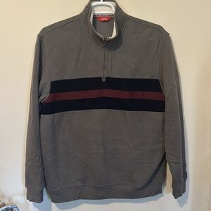 IZOD Pullover Men’s 1/4 Zip Gray W/Bold Stripe Sweatshirt Fleece Shirt Large